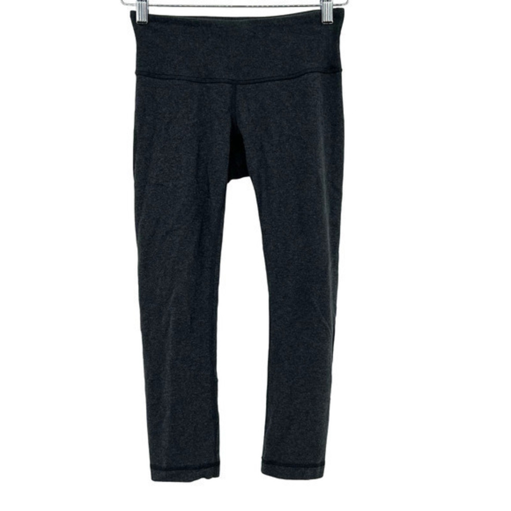 Lululemon gray cropped basic cotton feel leggings wide waistband comfort size 4
